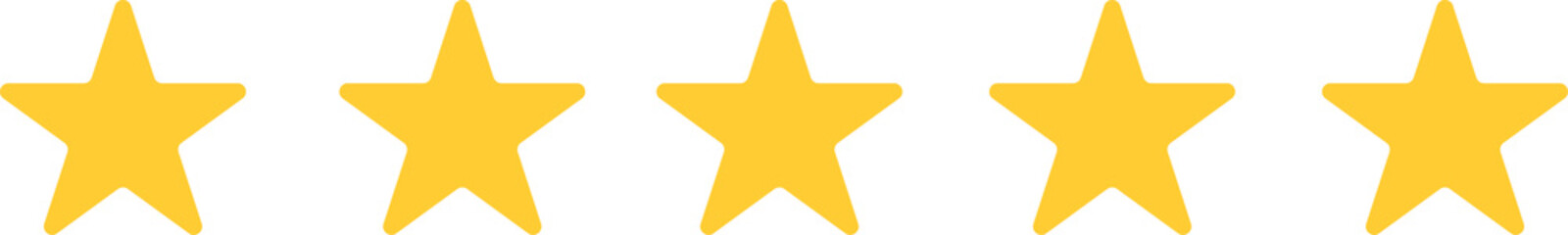 Five yellow stars representing a perfect five star rating on a white background