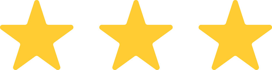 Three yellow stars in a row on a white background representing a rating