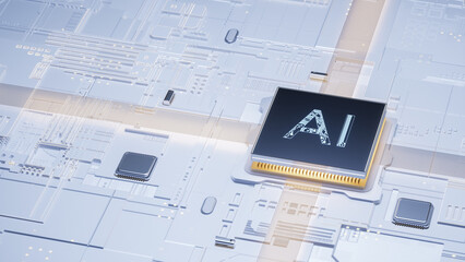 Digital Art Depicting Advanced AI Chip on Electronic Circuit Board for Tech Industry Applications