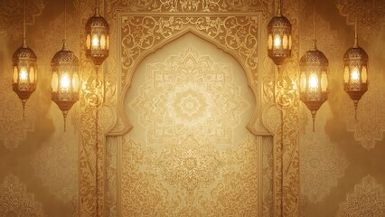 Elegant Hanging Lanterns on a Golden Decorative Background with Festive Sparkle