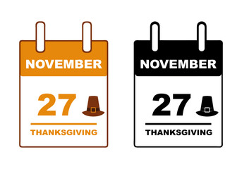 2025 Thanksgiving day calendar illustration isolated on white