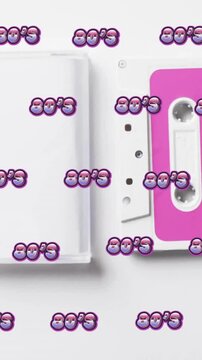 Animation of 80s texts over tape on white background