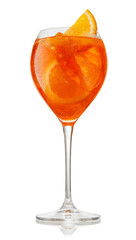 Glass of cold aperol spritz cocktail isolated on white with clipping path