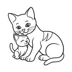Cat nuzzling baby kitten with warm affection shown on white background Vector illustration