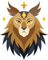 Obraz premium Golden Lion Head Vector with Crown Jewel