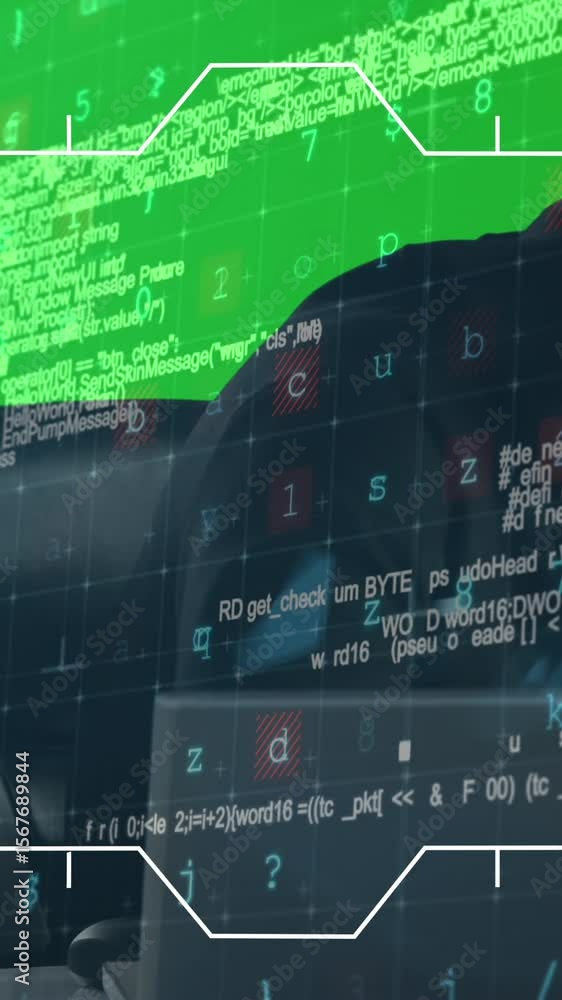 Aufkleber cyber security data processing over male hacker using computer against green screen