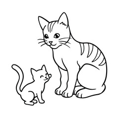 Cat protecting baby kitten with gentle paw hug on white background Vector illustration