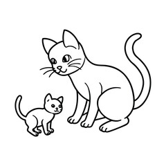 Parent cat placing paw on kitten in loving gesture on white background Vector illustration
