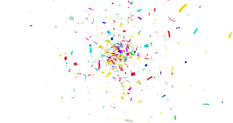 Muticolor Confetti Transparent Background. Confeti Failling White Background. 3d Rendering Transparent Confeti. Colorful bright confetti isolated on transparent background.