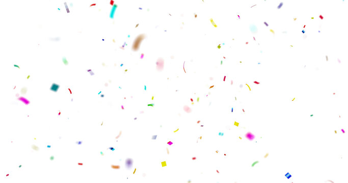 Muticolor Confetti Transparent Background. Confeti Failling White Background. 3d Rendering Transparent Confeti. Colorful bright confetti isolated on transparent background.