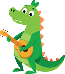 Naklejka premium Orange Green Crocodile with Guitar Vector