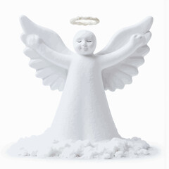 White angel figurine with wings and halo surrounded by snow  