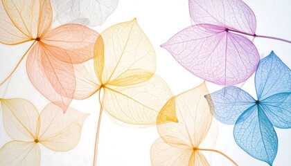 Obraz premium Delicate Transparent Leaves in Soft Pastel Colors on a Light Background for Artistic Design