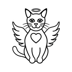 Angel cat with wings and heart halo in love symbol on white background Vector illustration