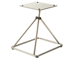 Modern metal speaker stand with a pyramidal tripod base on a transparent background