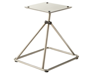 Modern metal speaker stand with a pyramidal tripod base on a transparent background