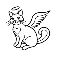Cat with angel wings and heart halo of love shown on white background Vector illustration