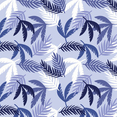 Elegant Tropical Leaf Pattern in Shades of Blue and White Background