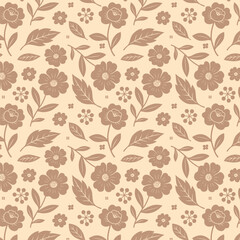 Seamless Vintage Floral Pattern with Beige and Brown Colors