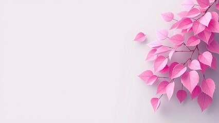 Obraz premium Zartrosa Blätter auf hellem pastellfarbenen Hintergrund, elegante florale Deko mit viel Freiraum links. Perfekt als Briefpapier, Poster oder Scrapbook-Design.