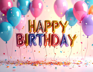 A bunch of balloons with the words happy birthday