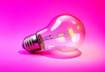 Melted lightbulb on vibrant pink background, minimalist tech concept, background, glow