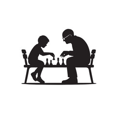 Grandfather and Child Playing Chess Silhouette Family Bond Vector