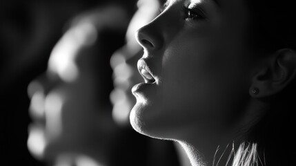 Close-up black and white portrait