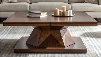 Modern walnut wood coffee table geometric design