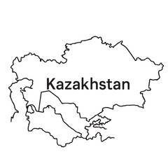 Sleek minimalist Kazakhstan map vector created in black and white, with precise black outlines emphasizing national contours for clarity and elegance.


