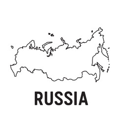 Clean black and white vector design of Russia’s map, minimalist in style with accurate black outlines defining the national borders clearly.