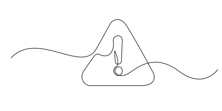 one continuous line drawing of prohibition sign.single line exclamation mark inside triangle.caution sign line art eps 10