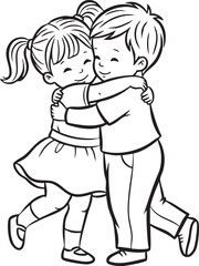 Adorable Vector Illustration of a Boy and Girl Embracing, Symbolizing Friendship and Affection.