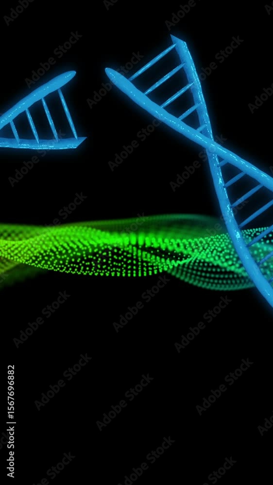 Canvas Prints dna strands and data waves, scientific animation over black background