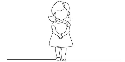one continuous line drawing of little girl.single line cute girl.line art eps 10