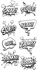 Dynamic collection of vector comic speech bubbles creates a burst of expressive onomatopoeia design