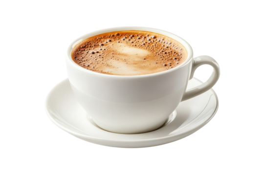Hot Coffee Cup Delight Latte Cappuccino Mocha Beverage on Saucer Morning Drink Breaktime Aroma on transparent background