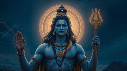 Obraz premium A majestic artwork of Lord Shiva in sacred form. Perfect for spiritual decor, meditation space, or collectors seeking divine energy through powerful&nbsp;symbolic&nbsp;art.