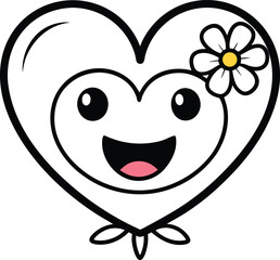 Obraz premium Happy Heart With A Flower On One Side And A Cheerful Face