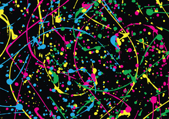 Abstract vector splatter color on black color background design. illustration vector design.