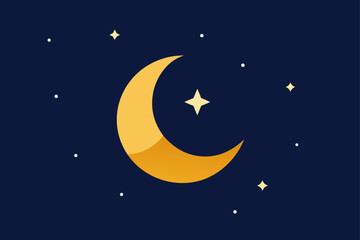 Fototapeta premium Crescent Moon And Glowing Stars In Night Wash