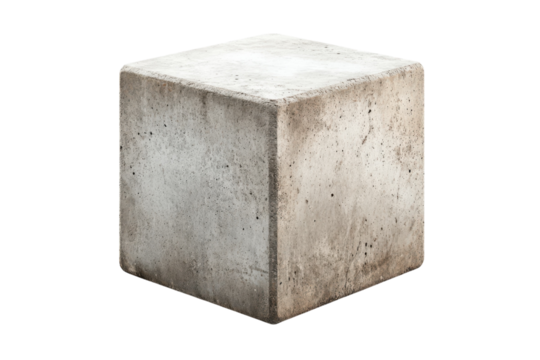 Concrete Cube 3D Rendering Gray Stone Texture Geometric Shape Solid Block Isolated Object on transparent background