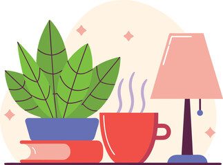 Cozy Reading Nook with Plant and Lamp Illustration