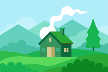Mist Covered Cottage in Green Valley