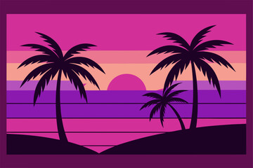 Obraz premium Palm Trees Framed By Purple And Pink Shades Of Sunset