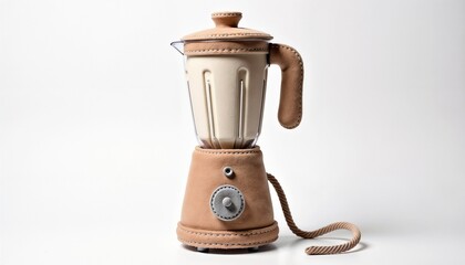 Leather-covered blender in unique design on white background copy space