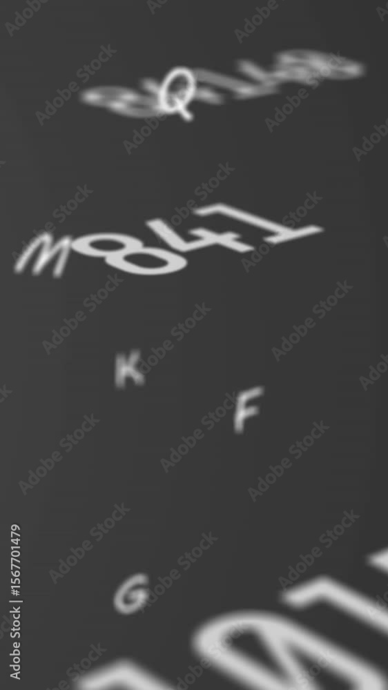 Poster animation of numbers and letters changing on grey background