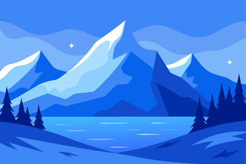 Serene Blue Mountain Landscape A Tranquil Winter Scene