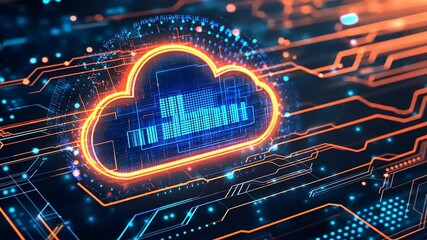 Futuristic cloud computing graphic with digital data visualization and network connections - Powered by Adobe
