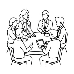 Continuous Line Drawing Of Office Workers At Business Desk For Corporate Team Collaboration